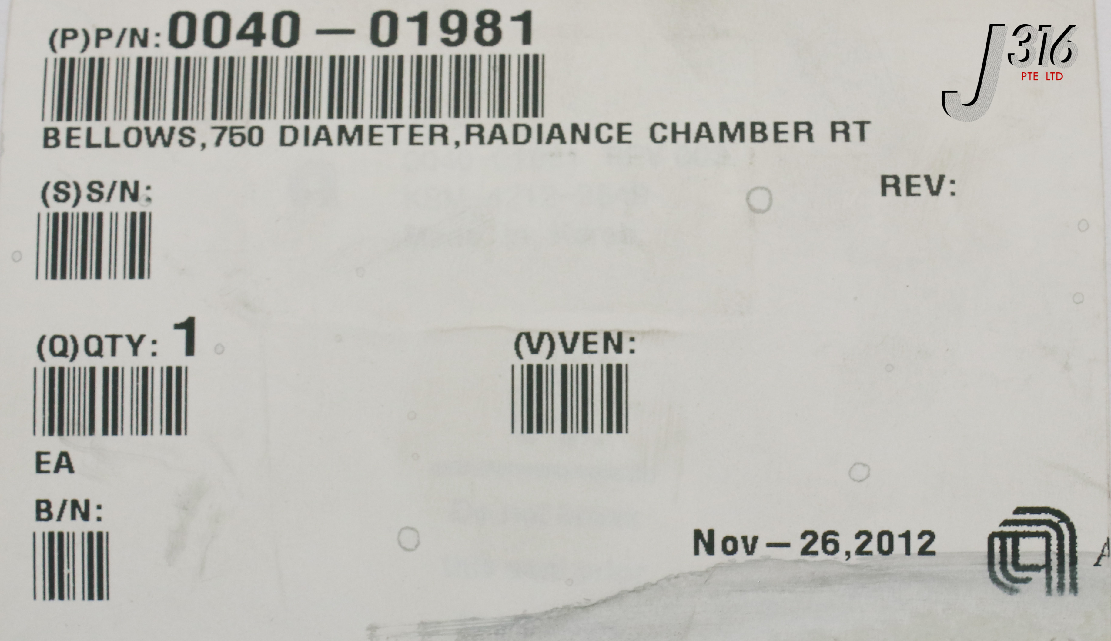 22037 APPLIED MATERIALS BELLOWS,750 DIAMETER,RADIANCE CHMBR RT